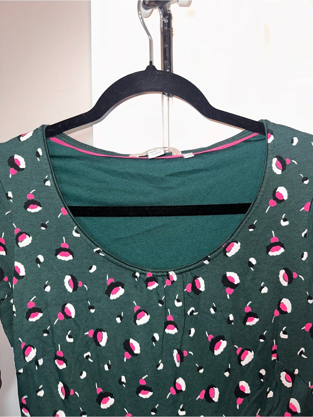 Boden Size 6L Green Long-Sleeve Printed Midi Dress with Pink Accents - Picture 5 of 13